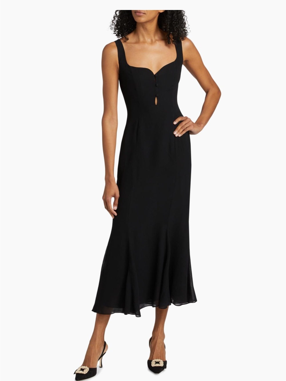 Reformation Black Sleeveless Midi Dress with Sweetheart Neckline